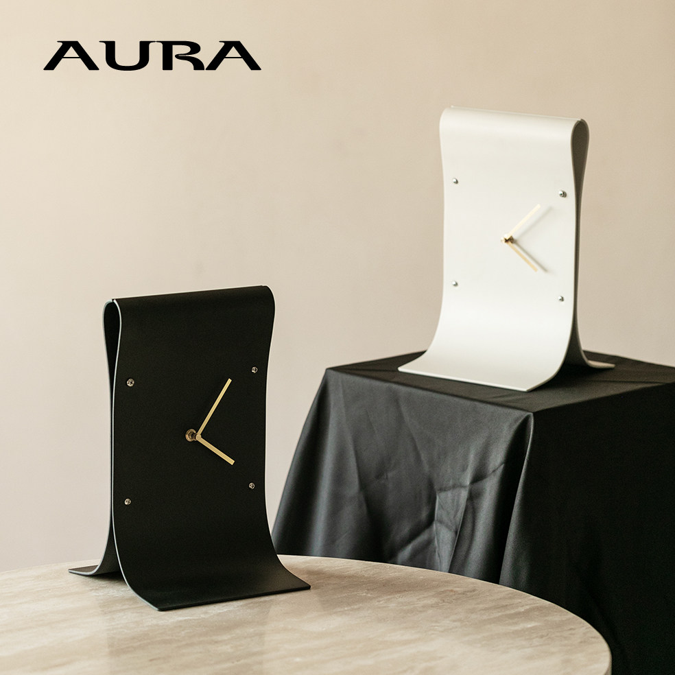 AURA黑色不规则曲线时钟台座钟桌面钟闹钟现代简约创意时钟装饰