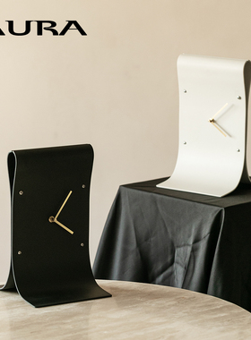 AURA黑色不规则曲线时钟台座钟桌面钟闹钟现代简约创意时钟装饰