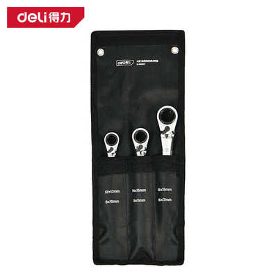 deli得力双梅花帆布布包铬钒钢四合一梅花快扳手3件套DL190003T_