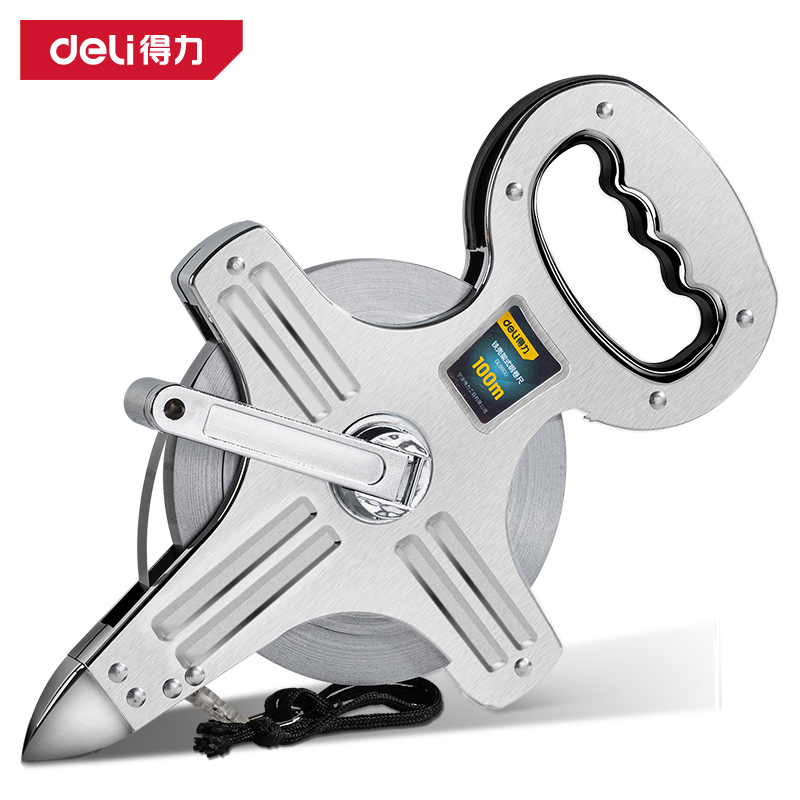 deli得力铁盒架式插地尺不锈钢卷尺土地测量高精度 DL9130 50 米