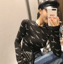 显瘦百搭印花字母t恤女长袖 圆领打底衫 新款 欧洲站2017秋装 韩版