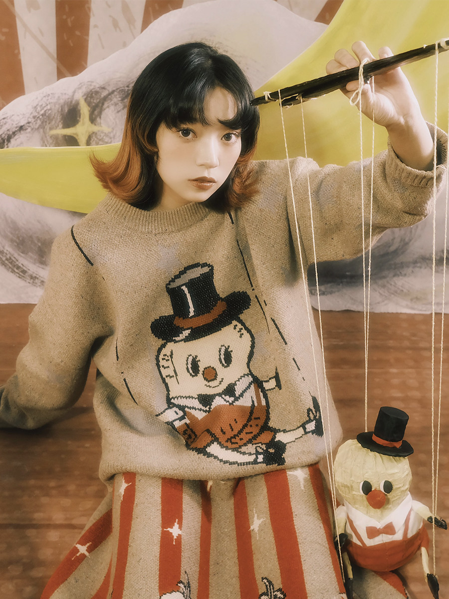 Retro Knitted Couple Sweater: Warm Vintage Graphic Knit - Taobao product photo 4