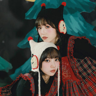 钩针苹果小猫尖耳毛球针织帽 秘密 双色保暖超可爱 森林 牛稠岛