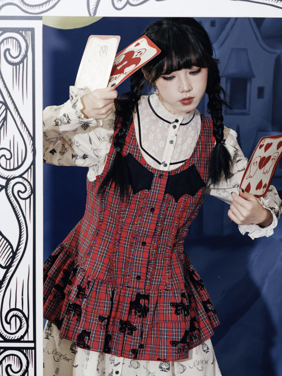 Red Plaid Devil Vest Slim Fit Cardigan Waistcoat - Taobao product photo 2