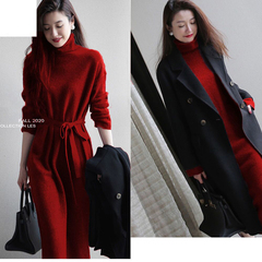 Early autumn new women's clothing French retro celebrity tea break sweater long skirt knitted bottoming dress