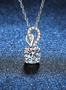 S925银镀18K金PT950铂金镶一克拉D色莫桑石吊坠锁骨链莫桑钻项链