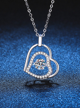 S925银镀18K金PT950铂金镶莫桑石心心相印灵动时尚吊坠莫桑钻项链