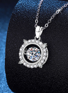 S925银镀18K金PT950铂金镶嵌1克拉莫桑石吊坠高级感灵动吊坠项链