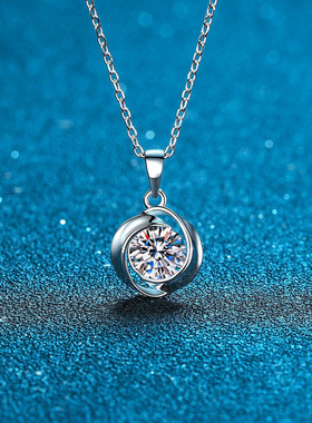 S925银镀18K金PT950铂金镶嵌一克拉莫桑石海洋之心吊坠锁骨项链女