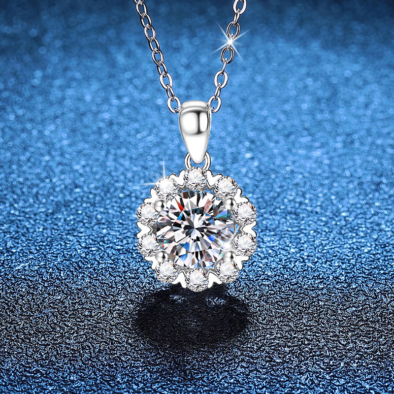 S925银镀18K金PT950铂金镶嵌D色莫桑石女款浪漫雪花简约2克拉项链