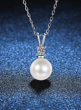 S925银镀18K金PT950铂金镶嵌贝珠珍珠莫桑石锁骨链吊坠莫桑石项链