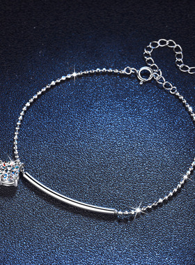 S925银镀18K金PT950铂金镶嵌1克拉D色莫桑石脚链半月弯莫桑钻手链