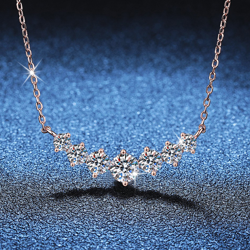 S925银镀18K金PT950铂金镶1.7克D色莫桑石吊坠玫瑰金简约微笑项链