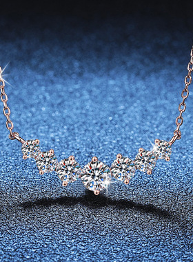 S925银镀18K金PT950铂金镶1.7克D色莫桑石吊坠玫瑰金简约微笑项链