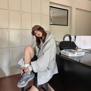 韩系慵懒风厚 秋季 灰色bm卫衣外套女春秋oversize重磅2025新款 爆款