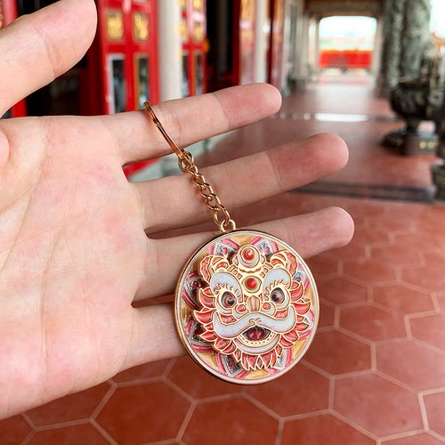 中国风国潮醒狮舞狮钥匙扣