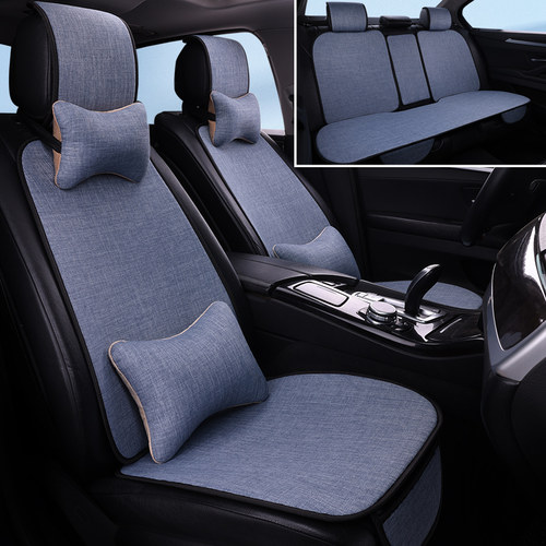 亚麻汽车坐垫四季通用透气棉麻防滑夏季凉垫半包简约布艺座垫套子