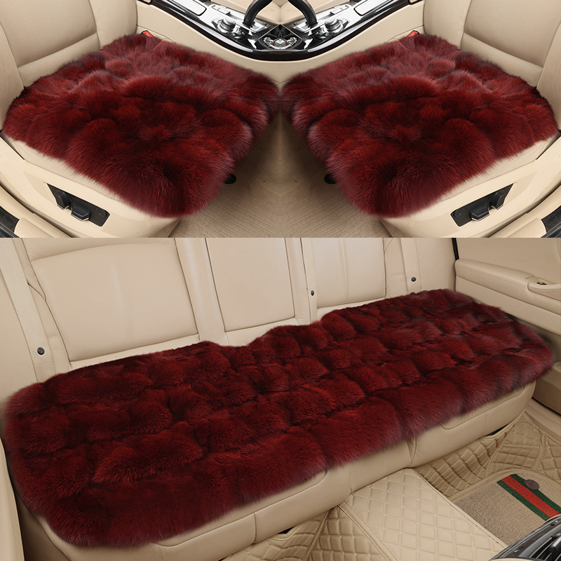 狐狸毛汽车坐垫冬季羊毛绒车座垫网红单片方形保暖三件套皮毛一体