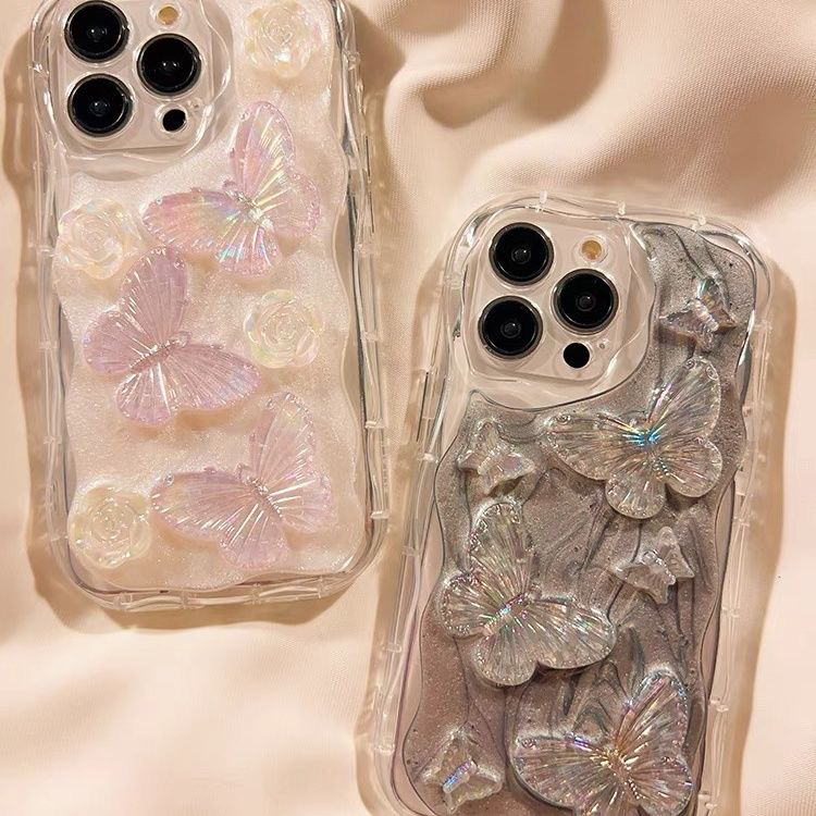 波迪漫气质白立体滴胶蝴蝶手链手机壳iphone14pro创意女款13