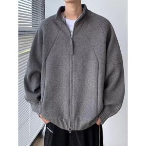 1506/M2241/P52美式双拉链开衫毛衣男生休闲设计感针织外套2