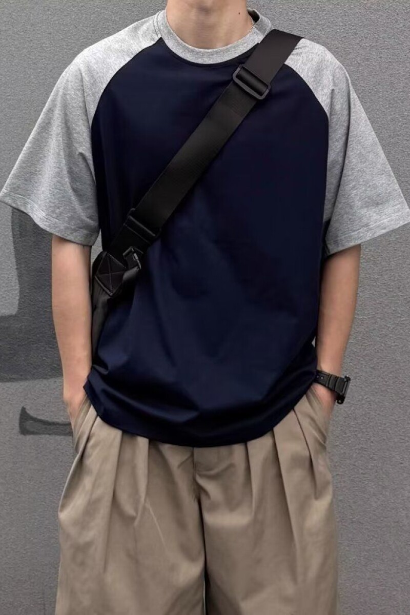 1506/QB110/P40美式插肩袖撞色T恤短袖男夏宽松重磅圆领体恤衫,男装T恤,星座1506