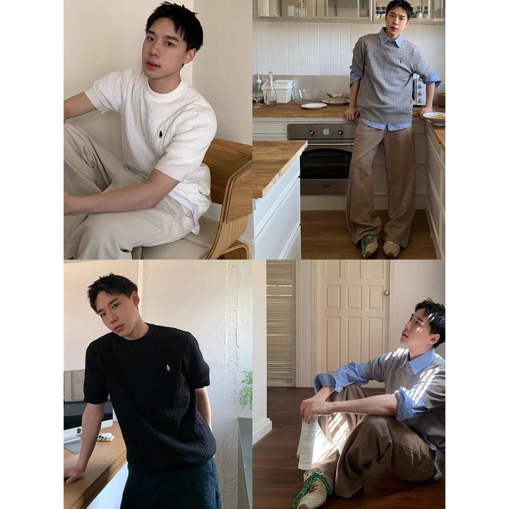 1506/Q8450/P49刺绣小马标老钱风潮男冰丝凉感针织衫T恤透气短袖T，男装T恤，星座1506