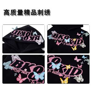 1506/QA10960/P59美式蝴蝶字母卫衣男女秋冬宽松重磅情侣上衣潮1图片
