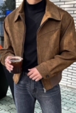 1506/Q73880/P59外套高级男棕咖色潮牌翻领夹克春秋百搭男款上衣，男装夹克，星座1506