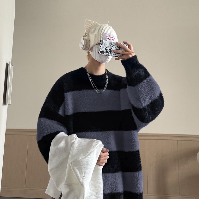 1506/QM010/P55秋冬季条纹男女新款套头厚情侣毛衣针织衫百搭2,男装针织衫/毛衣,星座1506