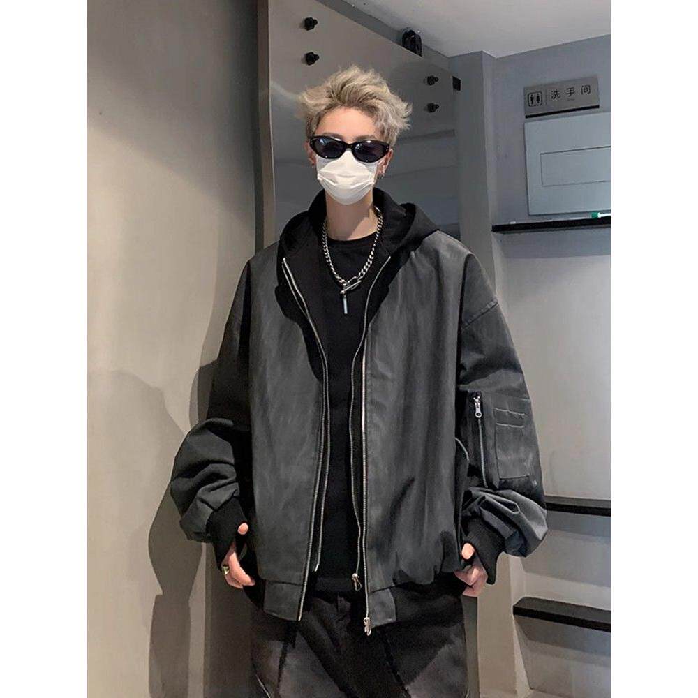 1506/Q76380/P78美式PU皮假两件外套男冬潮大码连帽夹克男2025年,男装夹克,星座1506