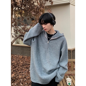 1506/ML1071/P62半拉链连帽毛衣男冬季韩版慵懒风针织衫1图片