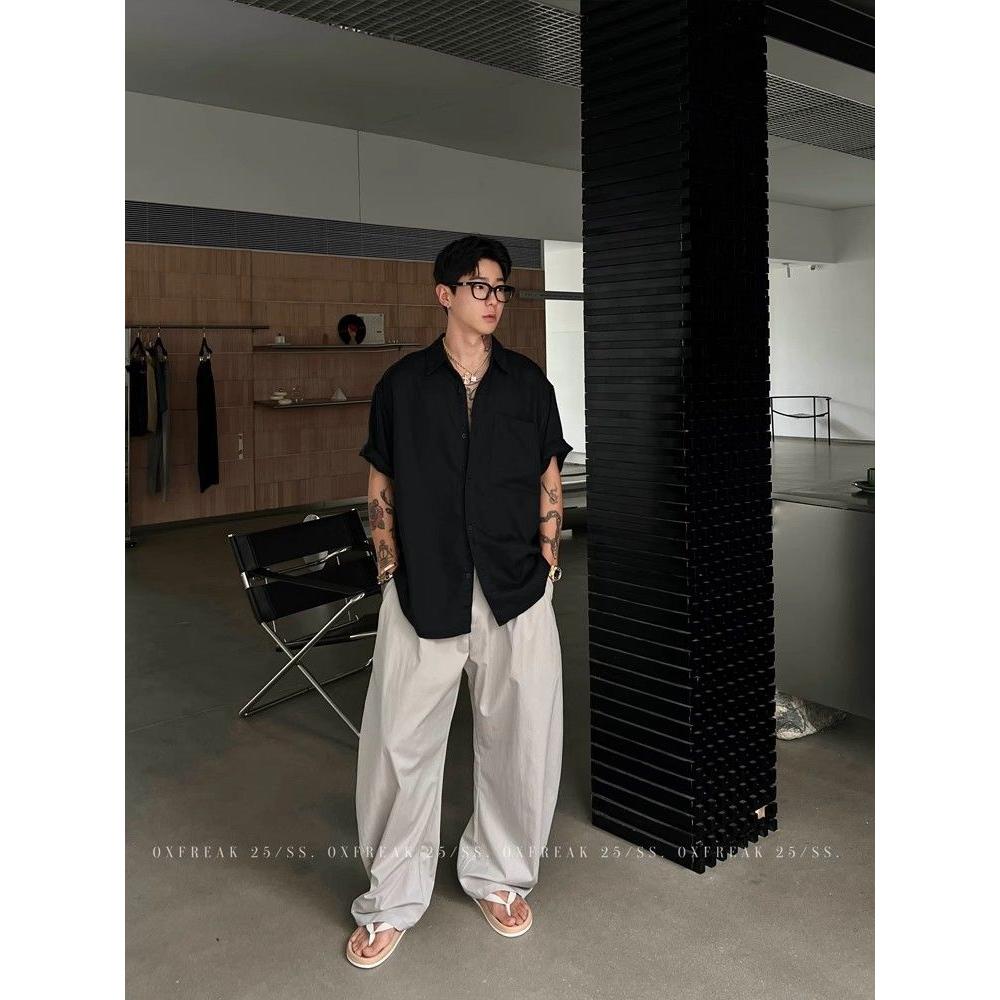 1506/Q312/P46日系简约直筒休闲裤男春夏复古阔腿垂感百搭长裤1,男装休闲裤,星座1506
