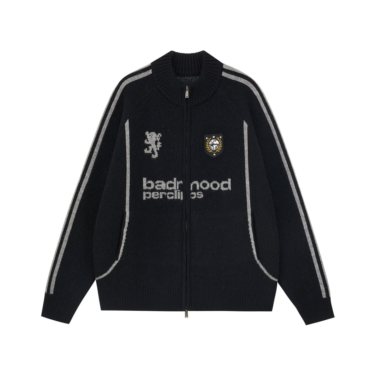 1506/QY770/P68男女美式复古字母双拉链开衫罗纹肌理针织衫2，男装针织衫/毛衣，星座1506