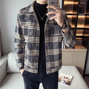 1506/Q77420/P56短款毛呢大衣青年男士秋冬季修身翻领夹克男1图片