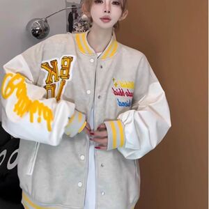 1506/QWT440/P56潮美式重工字母植绒刺绣棒球服男秋季宽松夹克图片