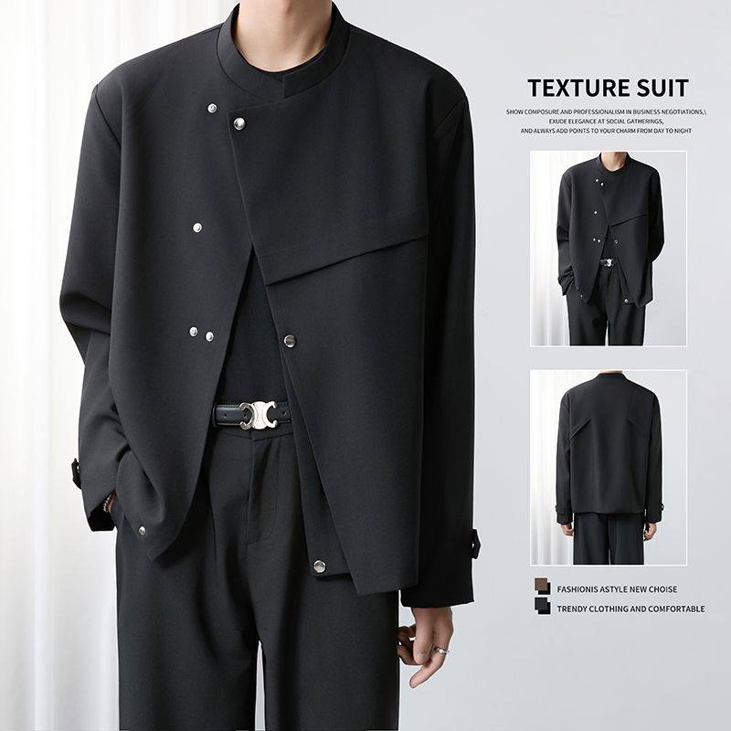1506/QW350/P69新中式黑色廓形西服夹克男春秋季宽松西装外套图片