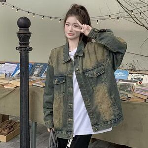 1506/QG88460/P61美式复古高街嘻哈水洗做旧牛仔外套1图片