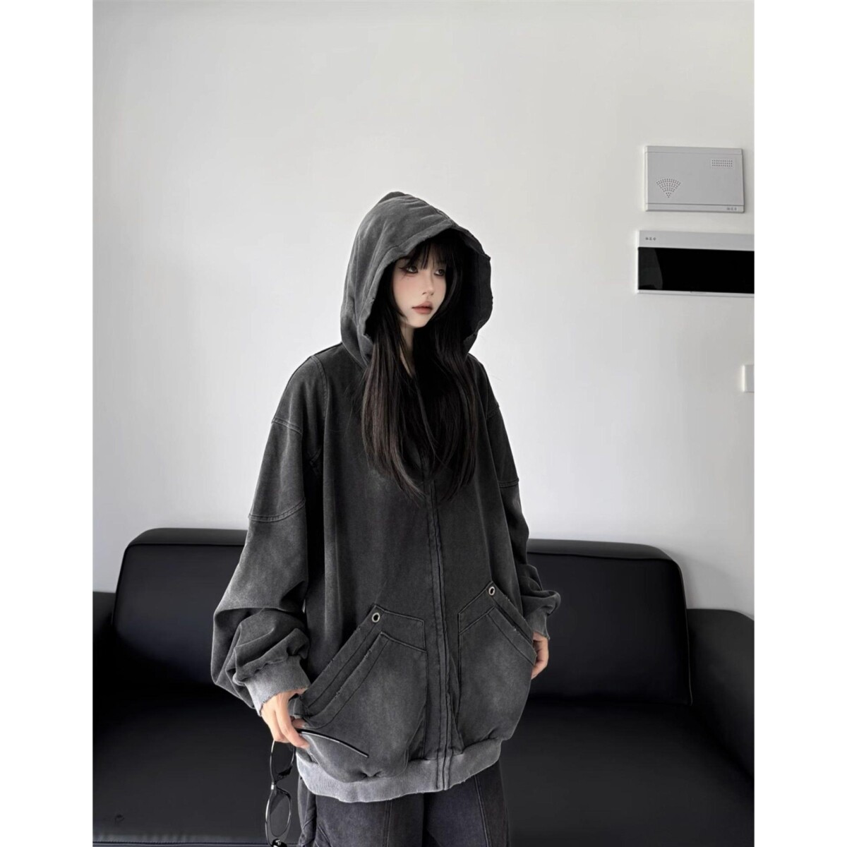 1506/QA2380/P73连帽拉链卫衣男女秋季新款宽松百搭外套上衣1图片