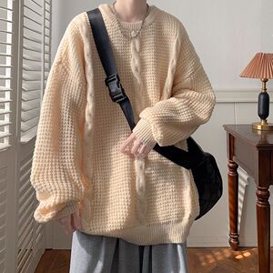 1506/Q5080/P52男款宽松百搭圆领针织衫设计感长袖上衣服图片