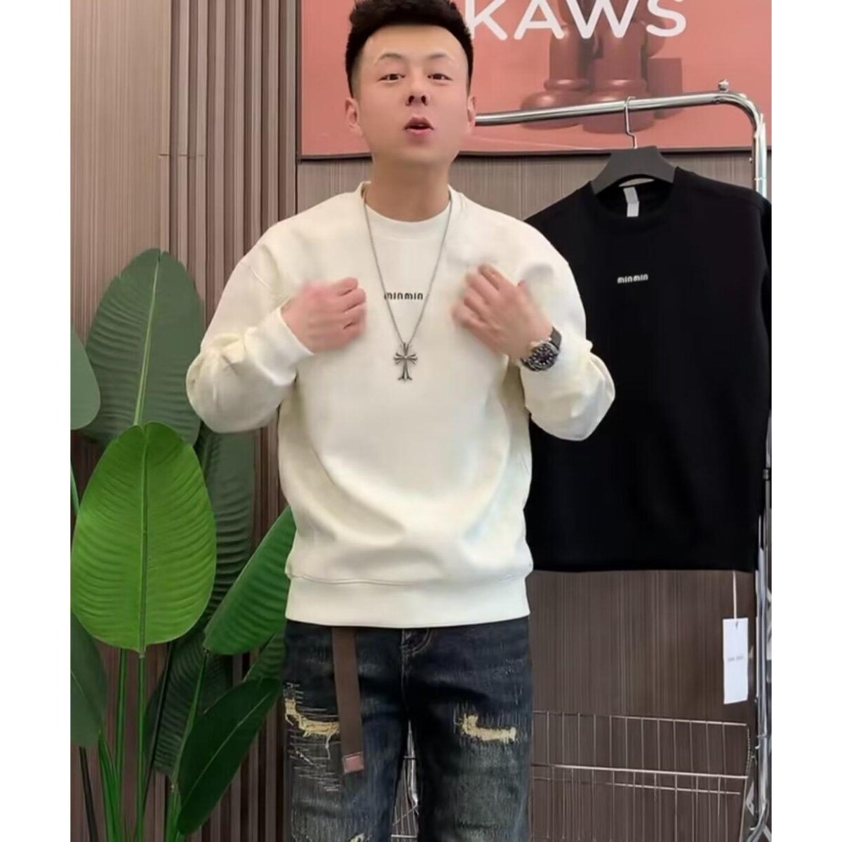 1506/QW6010/P37印花秋冬卫衣男春秋季韩版新款圆领宽松上衣图片