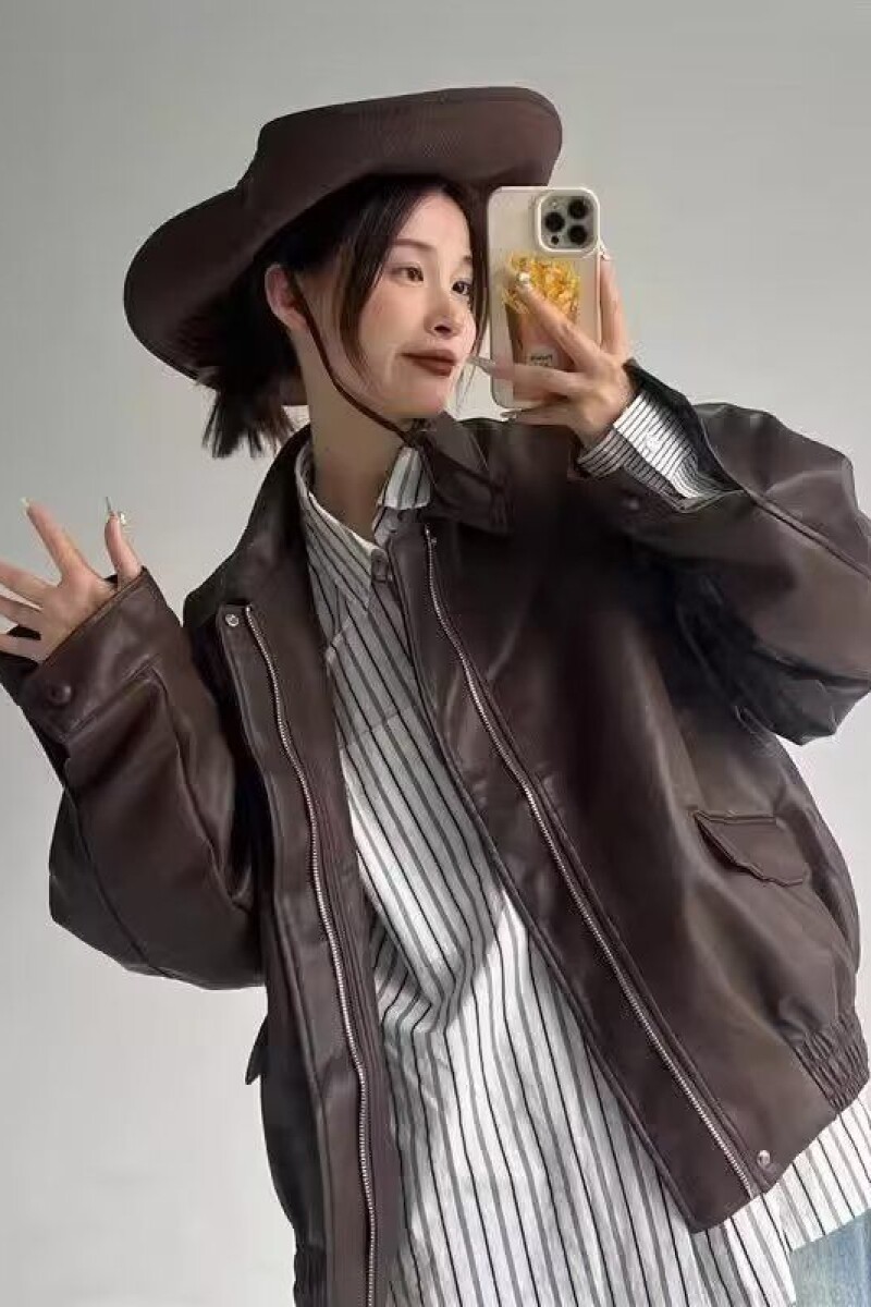 1506/QY020/P59皮衣女秋翻领休闲长袖宽松短外套机车服pu皮夹克,女装皮衣,星座1506