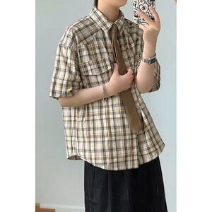 1506/QC1260/P40复古衬衫男夏装港风学生宽松小众男装上衣外穿图片