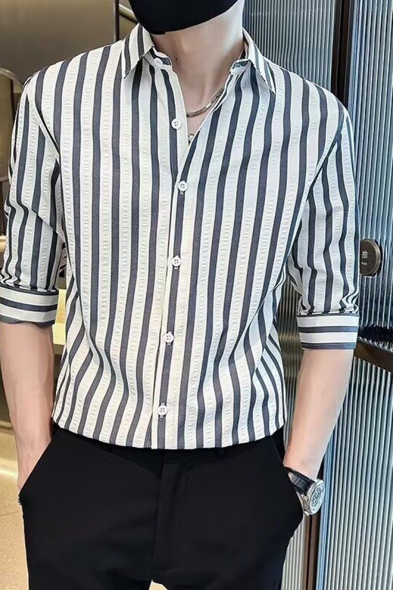1506/QC5130/P36衬衫男条纹寸衣抗皱免烫休闲真丝衬衫2025年潮,男装衬衫,星座1506