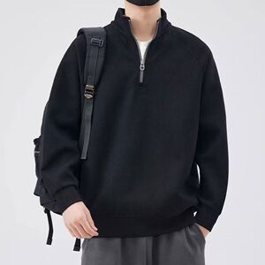 1506/Q42加绒0/P44简约百搭半拉链立领卫衣男秋季新款休闲上衣图片