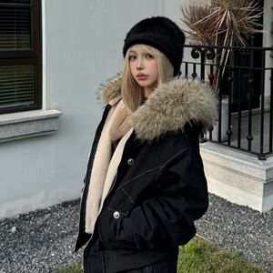 1506/Q86170/P90情侣派克服短款羽绒棉服仿兔毛大毛领连帽男棉衣1图片