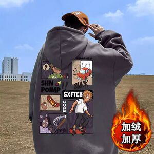 1506/Q贝贝绒J151后非洲男孩0/P40潮牌印花百搭加绒加厚帽衫外套图片