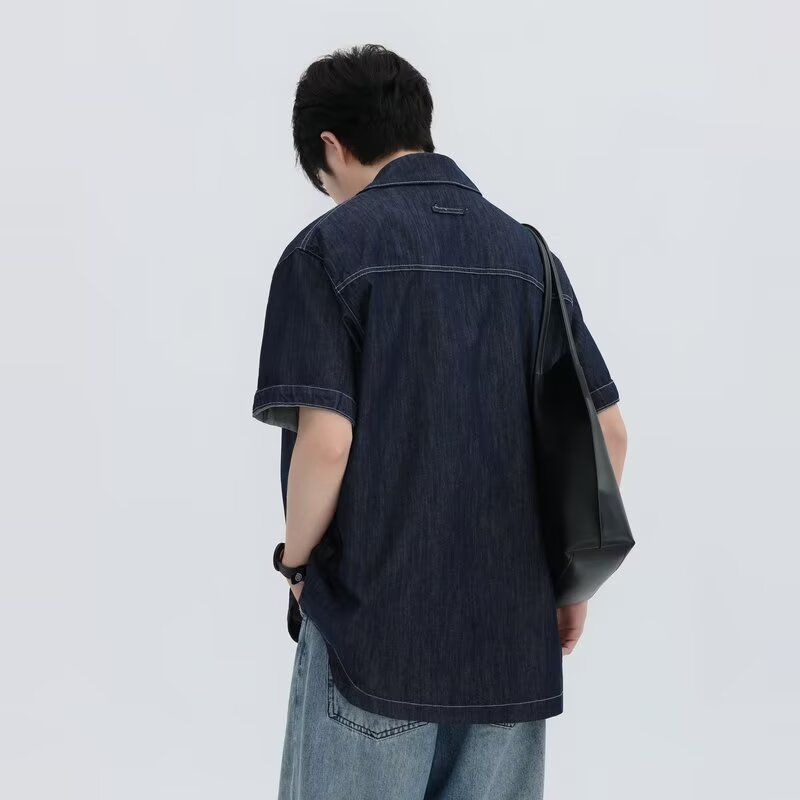 1506/QC1510/P54夏季男士工装牛仔短袖日系百搭衬衣宽松复古衬衫,男装T恤,星座1506