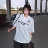 1506/QX440/P39学院风撞色假两件V领短袖T恤男女宽松高街半袖潮，男装T恤，星座1506