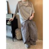 1506/Q311/P50春夏美式复古格子弯刀休闲裤情侣宽松垂感直筒裤，男装休闲裤，星座1506