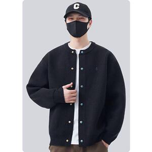 1506/QM060/P60新款棒球领粗针开衫纯色宽松休闲毛衣外套2图片